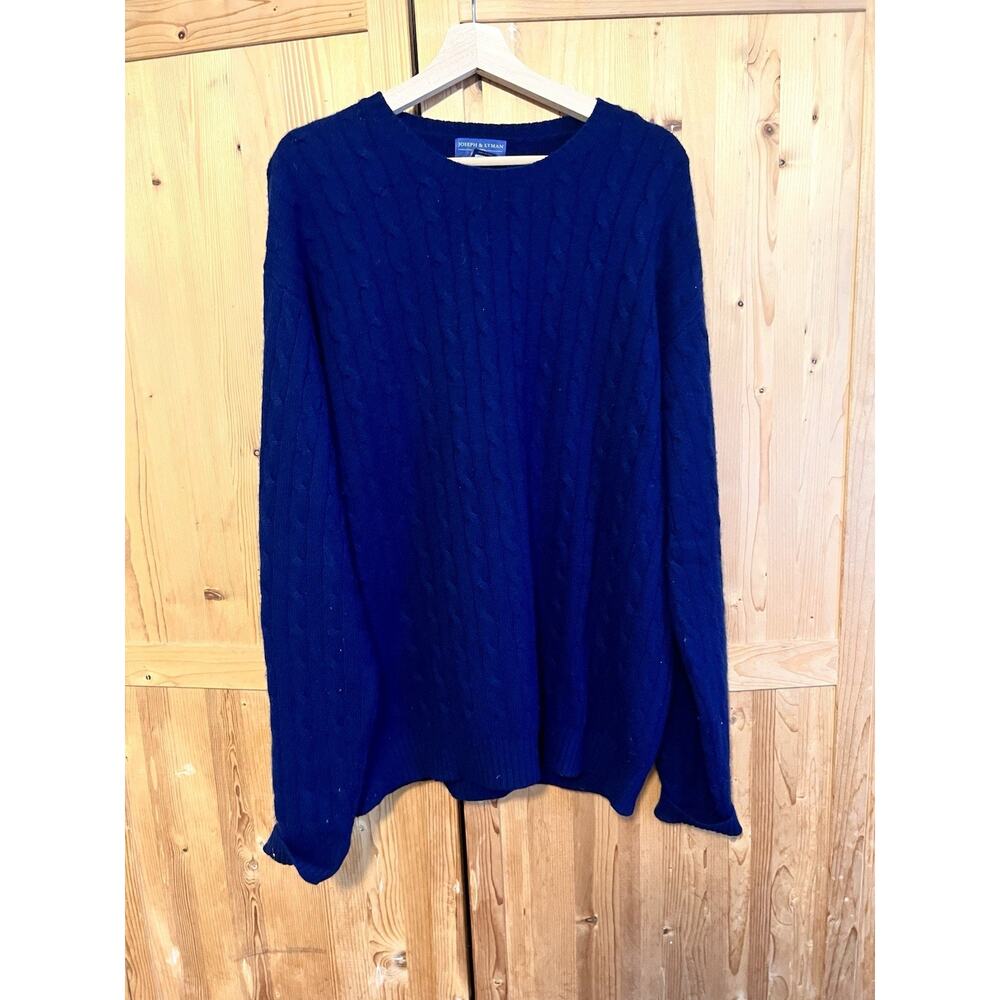 Joseph & Lyman Sweater Mens Blue 100% Cashmere Cable Knit Smart Pullover Size XL